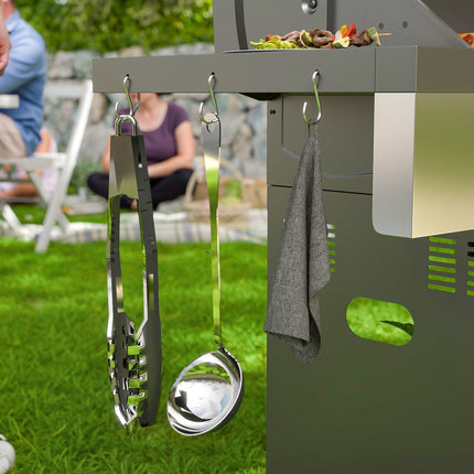 Gasgrill 8500BTU grillwagen inclusief 6 roestvrijstalen branders rolthermometer drukregelaar gasslang deksel zijplanken, BBQ tuingrill voor balkon, campinggrill 141 x 55 x 110 cm |