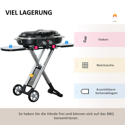 Gasgrill BBQ-Wagen, klappbar, 2 Brenner, Edelstahl