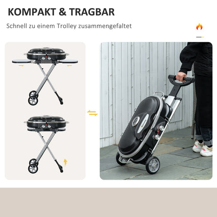 Gasgrill BBQ-Wagen, klappbar, 2 Brenner, Edelstahl