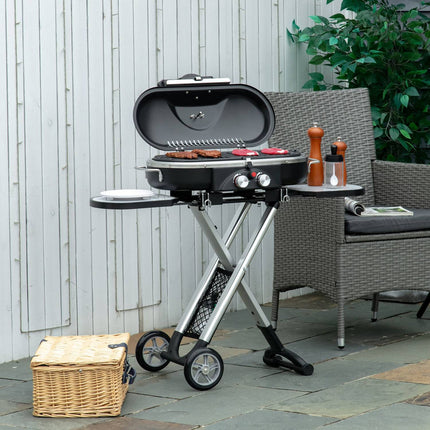 Gasgrill BBQ-Wagen, klappbar, 2 Brenner, Edelstahl