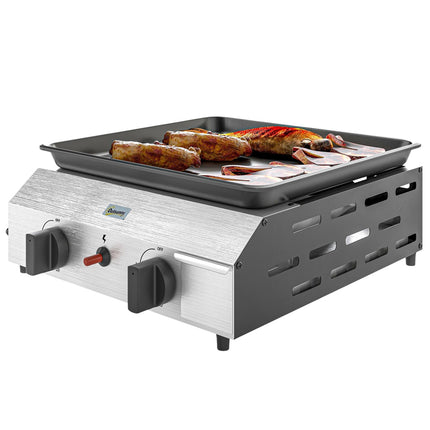 Gasgrill mit 2 Brennern und verstellbaren Füßen, 44x44,5x19 cm