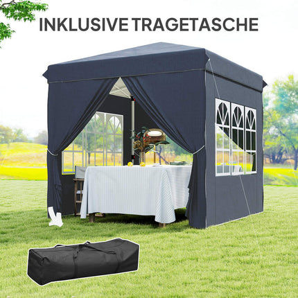 Paviljoen 2,5 x 2,5 m, waterafstotend, stabiel, winterbestendig pop-up vouwpaviljoen, UV-bescherming 50+, opvouwbare partytent, tuintent met 4 zijpanelen, zaktuinpaviljoen voor op de camping, tuin, donkerblauw