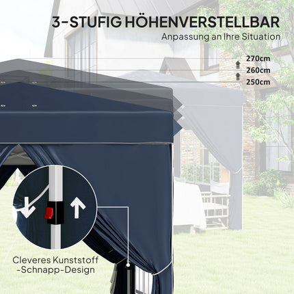 Paviljoen 2,5 x 2,5 m, waterafstotend, stabiel, winterbestendig pop-up vouwpaviljoen, UV-bescherming 50+, opvouwbare partytent, tuintent met 4 zijpanelen, zaktuinpaviljoen voor op de camping, tuin, donkerblauw