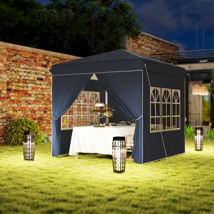 Paviljoen 2,5 x 2,5 m, waterafstotend, stabiel, winterbestendig pop-up vouwpaviljoen, UV-bescherming 50+, opvouwbare partytent, tuintent met 4 zijpanelen, zaktuinpaviljoen voor op de camping, tuin, donkerblauw