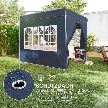 Paviljoen 2,5 x 2,5 m, waterafstotend, stabiel, winterbestendig pop-up vouwpaviljoen, UV-bescherming 50+, opvouwbare partytent, tuintent met 4 zijpanelen, zaktuinpaviljoen voor op de camping, tuin, donkerblauw