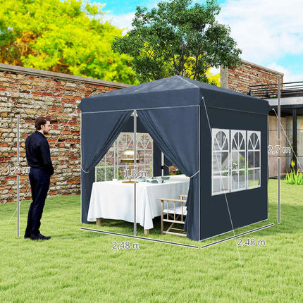 Paviljoen 2,5 x 2,5 m, waterafstotend, stabiel, winterbestendig pop-up vouwpaviljoen, UV-bescherming 50+, opvouwbare partytent, tuintent met 4 zijpanelen, zaktuinpaviljoen voor op de camping, tuin, donkerblauw