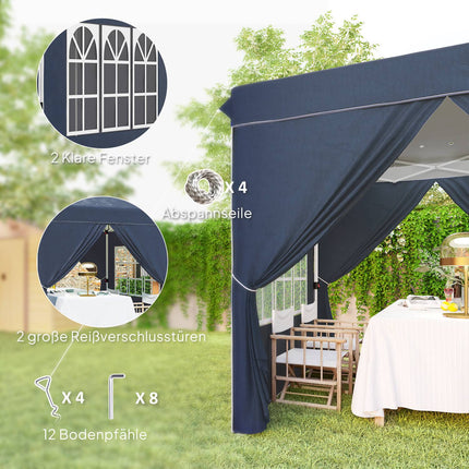 Paviljoen 2,5 x 2,5 m, waterafstotend, stabiel, winterbestendig pop-up vouwpaviljoen, UV-bescherming 50+, opvouwbare partytent, tuintent met 4 zijpanelen, zaktuinpaviljoen voor op de camping, tuin, donkerblauw