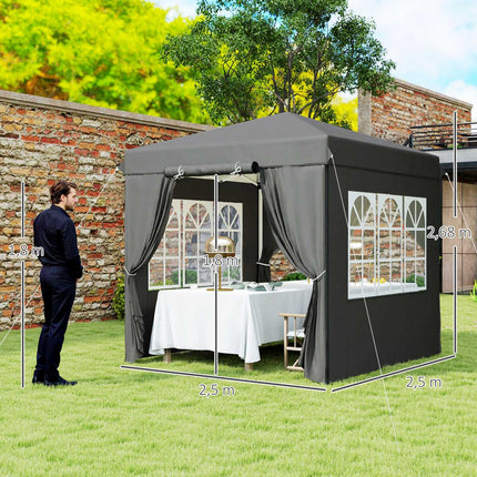 Pop-Up Pavillon 2,5x2,5m, wasserabweisend, UV50+, dunkelgrau
