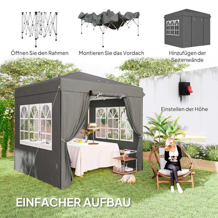 Pop-Up Pavillon 2,5x2,5m, wasserabweisend, UV50+, dunkelgrau
