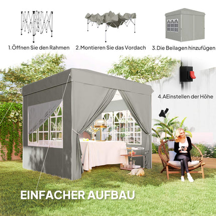Pop-Up Pavillon 2,5 m, wasserabweisend, UV 50+, hellgrau