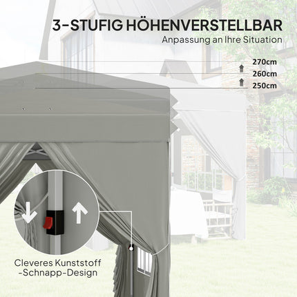 Pop-Up Pavillon 2,5 m, wasserabweisend, UV 50+, hellgrau