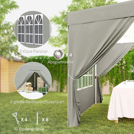 Pop-Up Pavillon 2,5 m, wasserabweisend, UV 50+, hellgrau