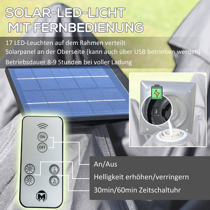 Faltpavillon 3,3x3,3M mit LED, Netzseitenwänden, Sonnenschutz