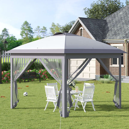 Faltpavillon 3,3x3,3M mit LED, Netzseitenwänden, Sonnenschutz