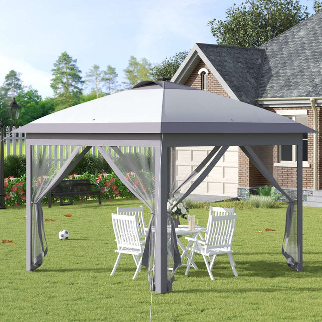 Faltpavillon 3,3x3,3M mit LED, Netzseitenwänden, Sonnenschutz