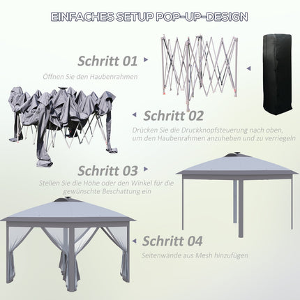 Faltpavillon 3,3x3,3M mit LED, Netzseitenwänden, Sonnenschutz