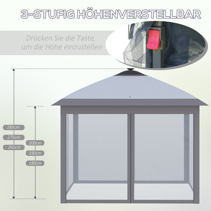 Faltpavillon 3,3x3,3M mit LED, Netzseitenwänden, Sonnenschutz