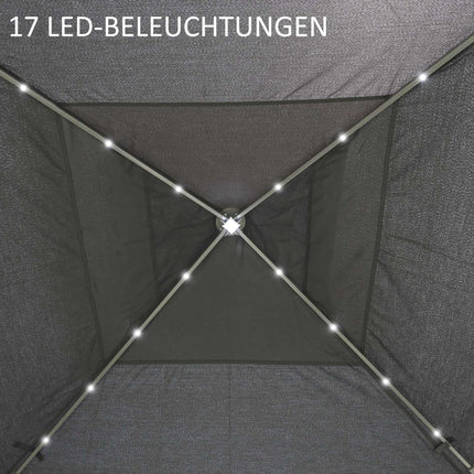 Faltpavillon 3,3x3,3M mit LED, Netzseitenwänden, Sonnenschutz