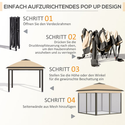 Wasserabweisender Pop-Up Pavillon, 3,3x3,3m, UV-Schutz