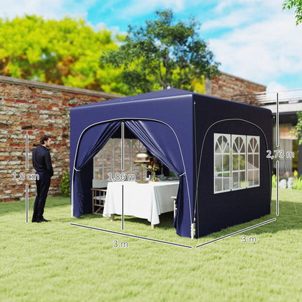 3x3m wetterfester Pop-Up Pavillon, UV50+, Dunkelblau