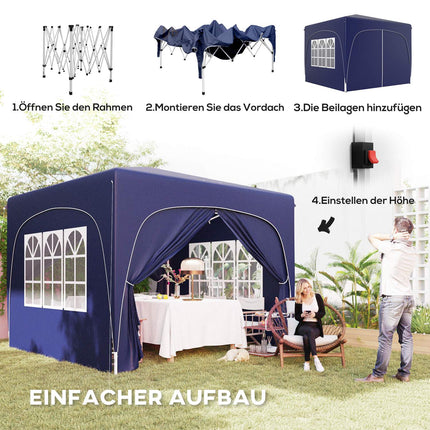 3x3m wetterfester Pop-Up Pavillon, UV50+, Dunkelblau