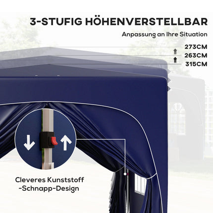 3x3m wetterfester Pop-Up Pavillon, UV50+, Dunkelblau
