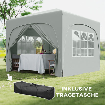 3x3m wasserdichter Pop-up Pavillon, UV 50+, hellgrau