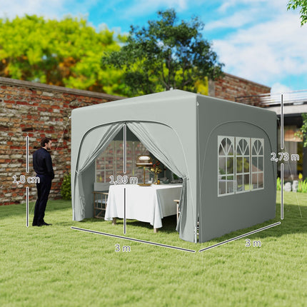 3x3m wasserdichter Pop-up Pavillon, UV 50+, hellgrau