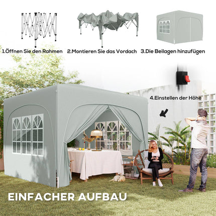3x3m wasserdichter Pop-up Pavillon, UV 50+, hellgrau