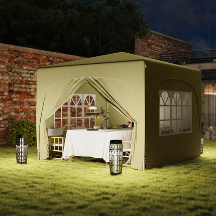 Paviljoen 3x3m, waterafstotend, stabiel, winterbestendig pop-up vouwpaviljoen, UV-bescherming 50+, opvouwbare partytent, tuintent met 4 zijpanelen, zaktuinpaviljoen voor kamperen, tuin, zand