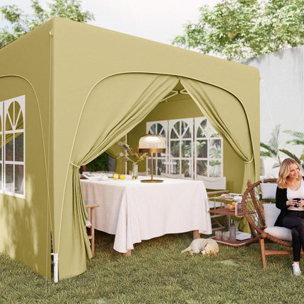 Paviljoen 3x3m, waterafstotend, stabiel, winterbestendig pop-up vouwpaviljoen, UV-bescherming 50+, opvouwbare partytent, tuintent met 4 zijpanelen, zaktuinpaviljoen voor kamperen, tuin, zand