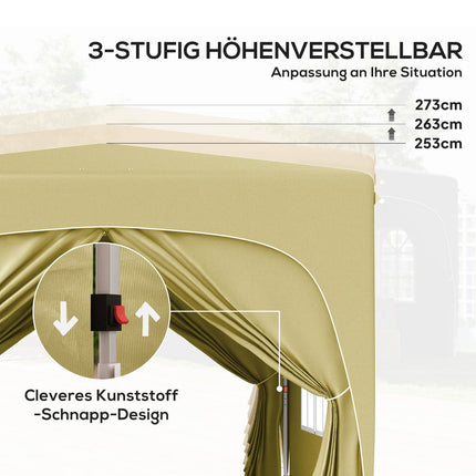 Paviljoen 3x3m, waterafstotend, stabiel, winterbestendig pop-up vouwpaviljoen, UV-bescherming 50+, opvouwbare partytent, tuintent met 4 zijpanelen, zaktuinpaviljoen voor kamperen, tuin, zand