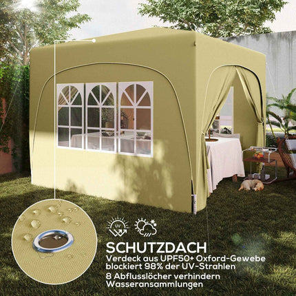 Paviljoen 3x3m, waterafstotend, stabiel, winterbestendig pop-up vouwpaviljoen, UV-bescherming 50+, opvouwbare partytent, tuintent met 4 zijpanelen, zaktuinpaviljoen voor kamperen, tuin, zand