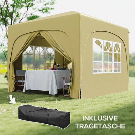 Paviljoen 3x3m, waterafstotend, stabiel, winterbestendig pop-up vouwpaviljoen, UV-bescherming 50+, opvouwbare partytent, tuintent met 4 zijpanelen, zaktuinpaviljoen voor kamperen, tuin, zand