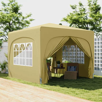 Paviljoen 3x3m, waterafstotend, stabiel, winterbestendig pop-up vouwpaviljoen, UV-bescherming 50+, opvouwbare partytent, tuintent met 4 zijpanelen, zaktuinpaviljoen voor kamperen, tuin, zand