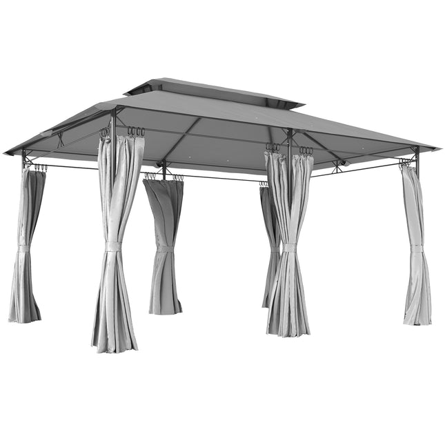 Pavillon 3x4 m mit Vorhängen, Doppel-Dach, Metallgestell