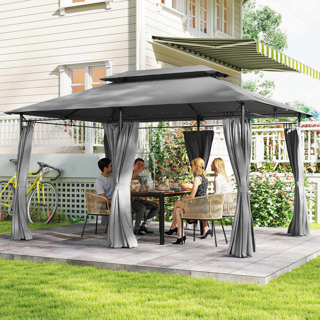 Pavillon 3x4 m mit Vorhängen, Doppel-Dach, Metallgestell