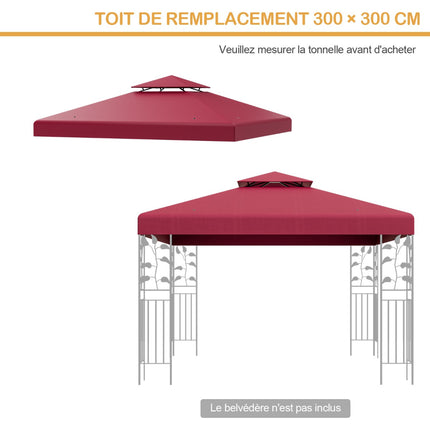 Gazebo Replacement Canopy 3x3m, Double-Tier, Wine