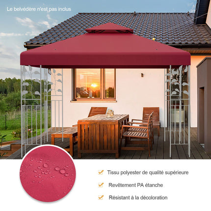 Gazebo Replacement Canopy 3x3m, Double-Tier, Wine