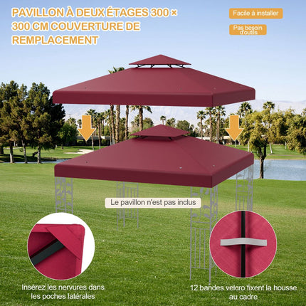 Gazebo Replacement Canopy 3x3m, Double-Tier, Wine