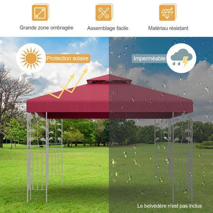 Gazebo Replacement Canopy 3x3m, Double-Tier, Wine