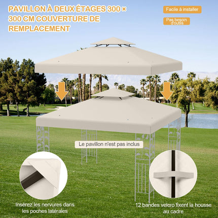 Gazebo Replacement Canopy 3x3m, Two-Tier, Beige