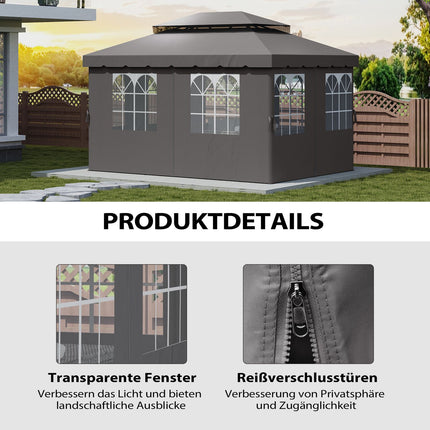 Gazebo Side Panels, 4 Dark Grey Polyester Walls, 3x4m