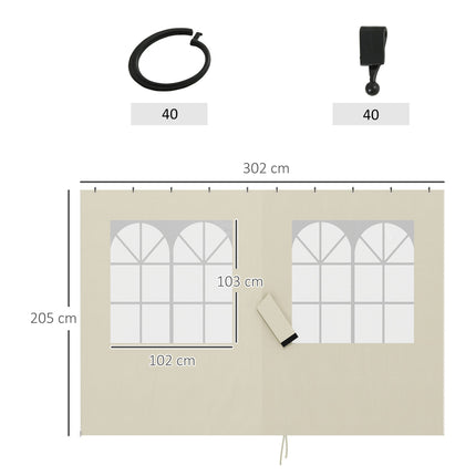 Pavillon-Seitenwände, 4er-Pack, 3x3m, Creme, UV- und wasserbeständig