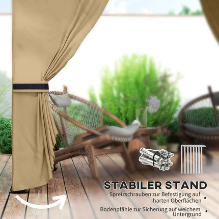 Tuinpaviljoen ca. 3,4x3,4m waterafstotend tuinpaviljoen met 4 zijpanelen, dubbel dak, partytent met UV-bescherming tuintent met gegalvaniseerd metalen frame, voor tuin beige