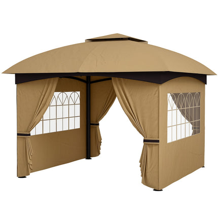 Tuinpaviljoen ca. 3,4x3,4m waterafstotend tuinpaviljoen met 4 zijpanelen, dubbel dak, partytent met UV-bescherming tuintent met gegalvaniseerd metalen frame, voor tuin beige