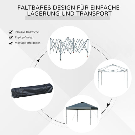Tuinpaviljoen ca. 3x3m, waterdicht, stabiel, winterbestendig, vouwpaviljoen, UV-bescherming, opvouwbare partytent, tuintent met tas, tuinpaviljoen voor op de camping, tuin, donkergrijs