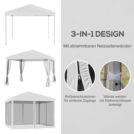 Tuinhuisje ca. 3x3m, waterafstotend, stabiel, winterbestendig vouwpaviljoen met UV-bescherming, opvouwbare partytent, tuintent met 4 zijpanelen, zak tuinpaviljoen voor kampeertuin, crèmewit