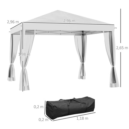 Tuinhuisje ca. 3x3m, waterafstotend, stabiel, winterbestendig vouwpaviljoen met UV-bescherming, opvouwbare partytent, tuintent met 4 zijpanelen, zak tuinpaviljoen voor kampeertuin, crèmewit