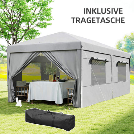 Paviljoen ca. 3x6m, waterafstotend, stabiel, winterbestendig pop-up vouwpaviljoen, UV-bescherming 50+, opvouwbare partytent, tuintent met 6 zijpanelen, zaktuinpaviljoen voor op de camping, tuin, lichtgrijs